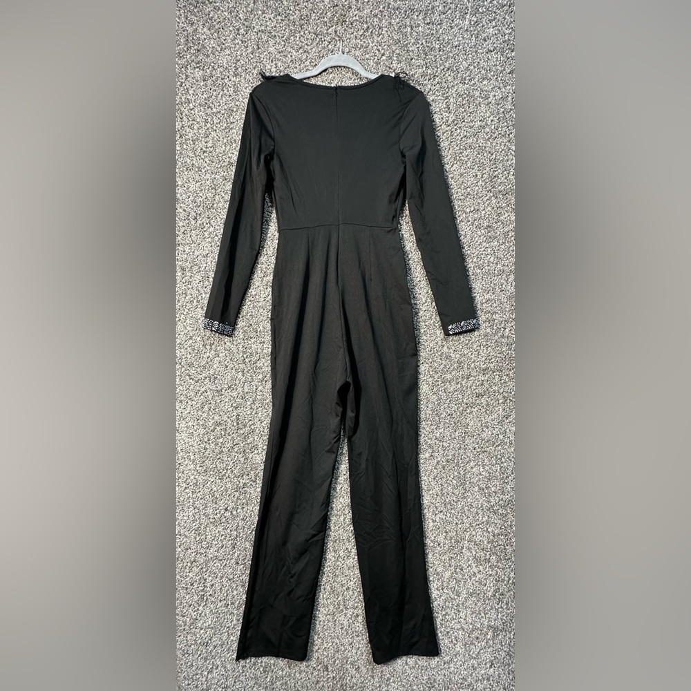 NWOT Rhinestone Feathered Bodycon Jumpsuit Size Small - Picture 5 of 6